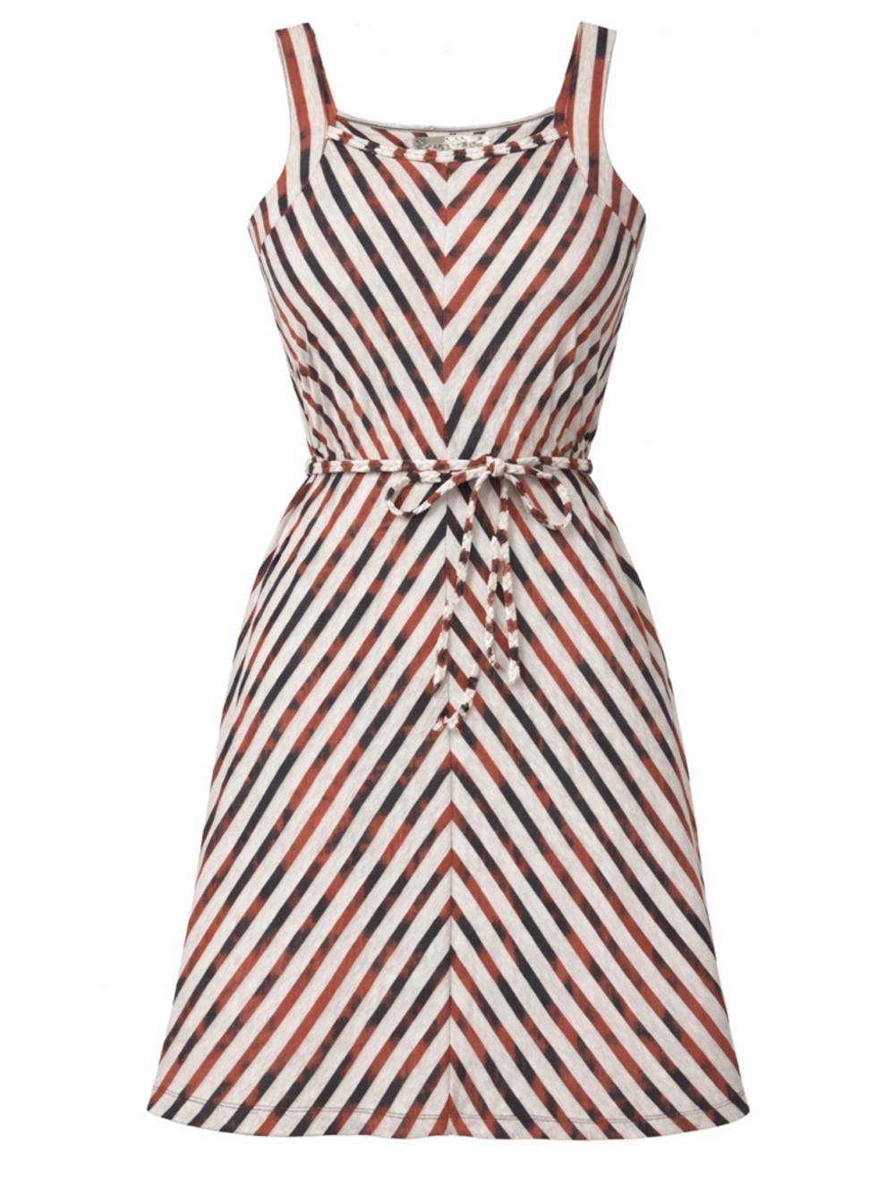 Aventura earthtone diagonal stripe belted jersey sundress Large